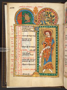 Hozzáadás. 60629, f.5v Október. 12 arany és színes naptároldal, építészeti keretekkel, amelyek mindegyike az állatöv jelét, egy apostolát és a hónap munkáját tartalmazza.  Zsoltároskönyv. Megvilágított zsoltár naptárral, énekekkel és litániákkal apáca hasz alkotó: German School