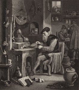 Alkimista munka közben. Illusztráció a Bilder-Atlashoz (metszet) alkotó: German School