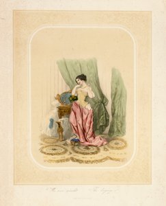 Elegáns hölgy a fésülködőasztalánál, nyomtatta F. Sala & Co, Berlin, 1850 körül alkotó: German School