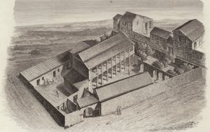 Ókori görög házak Moudleja, Szíria. Illusztráció a Bilder-Atlashoz (metszet) alkotó: German School