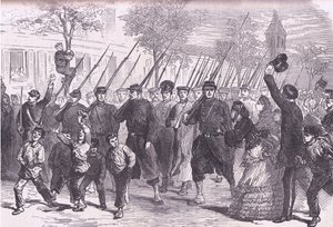 Porosz foglyok érkezése Párizsba a Bagneun előtti csata után, Cassells: A Franciaország és Németország közötti háború története, Cassell and Company Limited, 1890 körül (litho) alkotó: German School