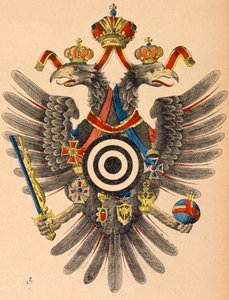 Osztrák-Magyar császári címer íjász célpontként, 1865 körül (színes fametszet) alkotó: German School