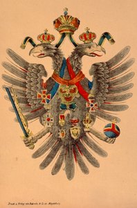 Osztrák-Magyar császári címer, kiadó: Robraki & Co., Magdeburg, 1865 körül (színes fametszet) alkotó: German School