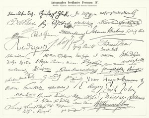Híres személyek autogramjai: zeneszerzők, zenészek és angol, francia és német írók (metszet) alkotó: German School