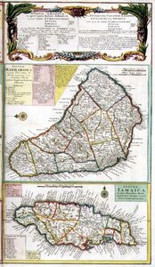 Barbados és Jamaica, részlet a karibi angol kolóniák térképéről, kocsma. Homanns Heirs, Nürnberg, 1750 körül (101836 részlet) alkotó: German School