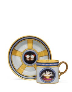 Berlin faux pietra dura és mikromozaik kávésdoboz és csészealj, 1810-15 körül (kerámia) alkotó: German School