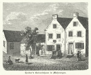 Johann Gottfried von Herder német szerző, filozófus és evangélikus teológus szülőhelye, Mohrungen (metszet) alkotó: German School