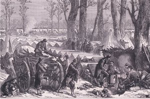 Du Croy tábornok csapatainak bivakja a Vincennes-i erdőben, Cassells History of the War Franciaország és Németország között, kiadó: Cassell and Company Limited, 1890 körül (litho) alkotó: German School