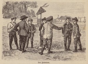 A jakobinus sapkás játékot játszó fiúk (metszet) alkotó: German School