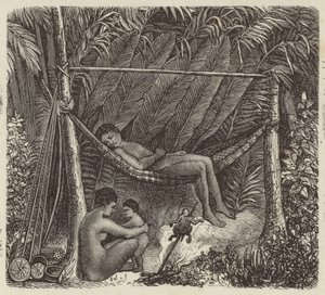 függőágyban pihenő brazil bennszülött (metszet) alkotó: German School