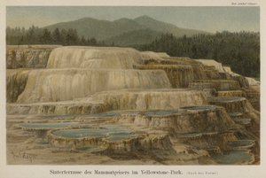 Meszes szinter teraszok a Mammoth Hot Springsben a Yellowstone Nemzeti Parkban, Wyoming (színes litó) alkotó: German School