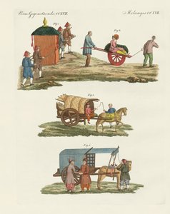 Kosár és utazási mód Kínában (színes gravírozás) alkotó: German School