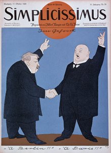 Rajzfilm a francia-német közeledésről: Briand és Stresemann - a „” Simplicissimus”-ban, 1926.11.10. (metszet) alkotó: German School