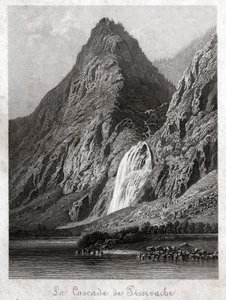 Pissevache vízesés. (metszet, 1830 körül) alkotó: German School