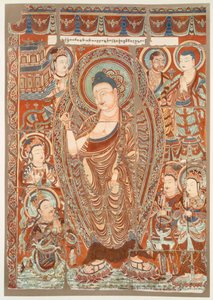 Buddha Simha imádatát bemutató barlangfestmény, kocsma. C1913. alkotó: German School