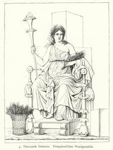 Ceres, az aratás római istennője, trónoló, falfestmény Pompeiiből (metszet) alkotó: German School