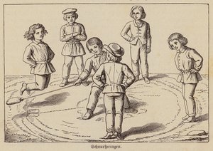 Gyerekek kötélugrálós játékot játszanak (metszet) alkotó: German School