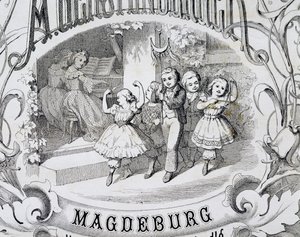 Gyermektáncjelenet, Magdeburgban megjelent gyermekzene- és táncgyűjtemény címlapjának részlete. Németország alkotó: German School