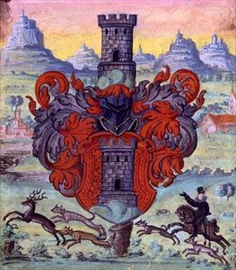 Címer egy vadászjelenetben, 1640 körül (guache, pergamen) alkotó: German School