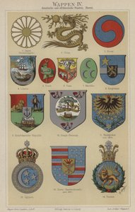 Hawaii és Ázsia és Afrika országainak címerei (színes litho) alkotó: German School
