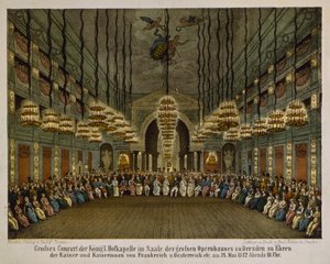 A királyi zenekar koncertje a drezdai Operaház aulájában a császári pár tiszteletére, 1812 (színes litó) alkotó: German School