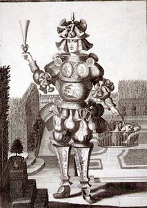 Egy üveg- és edénykereskedő jelmeze, kiadó: Gerard Valck (1651/2-1726) 1690 körül (metszet). alkotó: German School
