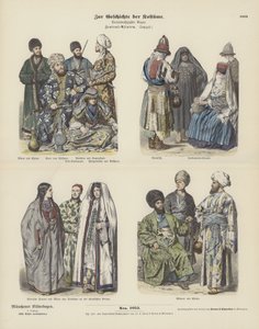 Közép-Ázsia jelmezei, 19. század vége (színes metszet) alkotó: German School