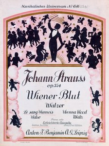 Johann Strauss II, (1825-99), 1930, a híres Wiener Blut op.354 című valcer partitúrájának borítója alkotó: German School