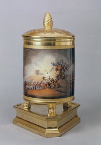Ciudad Rodrigo viharát ábrázoló fedeles edény, a porosz vacsoraszolgálattól, Berlin, 1816-19 (porcelán és aranyozott)