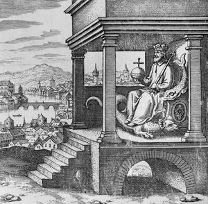 Királlyá koronázva a trónon a Musaeum Hermeticumból alkotó: German School