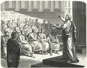 Démoszthenész II. Macedón Fülöp ellen beszél alkotó: German School