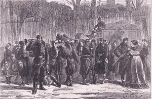 A tizedik nemzetőrezred távozása előrehozott posztokra, Cassells: A Franciaország és Németország közötti háború története, kiadó: Cassell and Company Limited, 1890 körül (litho) alkotó: German School