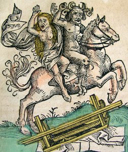 Ördög és egy lóháton ülő nő, megjelent a Nürnbergi Krónikában, 1493 alkotó: German School