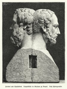 Hérodotosz és Thuküdidész, ókori görög történészek kettős mellszobra (litho) alkotó: German School