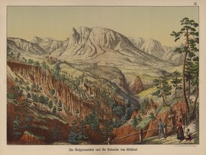 Földi piramisok és a Dolomit-hegység, Dél-Tirol (színes litho) alkotó: German School