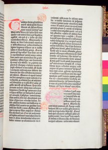 A Pentateuch vége és a Józsué könyvének eleje, a Gutenberg Bibliából, Johannes Gutenberg (kb. 1400-68) és Peter Schoeffer (1425-1502) nyomta Mainzban, 1454-56 (nyomtatott papír)