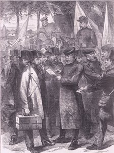 Párizst elhagyó angol lakosok, Cassells History of the War Franciaország és Németország között, kiadó: Cassell and Company Limited, 1890 körül (litho) alkotó: German School