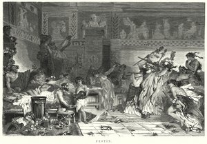 Szórakozás étkezés után egy római lakomán (litho) alkotó: German School