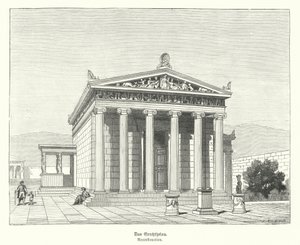 Erektheion, Athénének és Poszeidónnak szentelt templom az Akropoliszon, Athén, Ókori Görögország (metszet) alkotó: German School