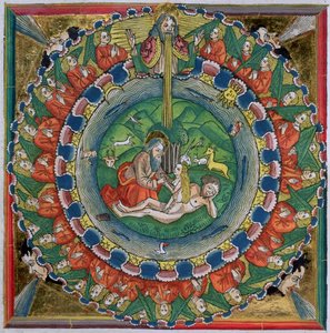 A 1Mózes 2:22 fakszimile másolata Isten teremtette Évát, a nürnbergi Bibliából (Biblia Sacra Germanaica) alkotó: German School