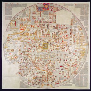 Az "Ebstorf Mappamundi" fakszimile másolata, amely a Luneberg melletti Ebstorf kolostor számára készült 1339 körül (nyomtatás). alkotó: German School