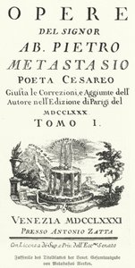 Pietro Metastasio olasz költő és librettista összegyűjtött műveinek velencei kiadásának címlapjának fakszimile (litho) alkotó: German School