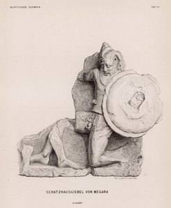 Óriás figura a Megara Kincstár oromfaláról, Olympia, Görögország (metszet) alkotó: German School