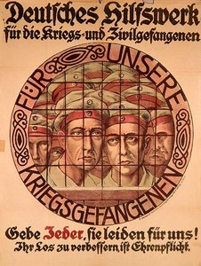 Első világháborús plakát, amely a németeket a német hadifoglyok megsegítésére buzdítja (színes litográfia) alkotó: German School