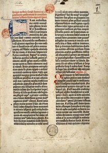 A gutenbergi Biblia latin nyelvű (vulgate) első oldala Mainzban készült 1452 - 1454 között. Szent Jeromos epitreumának kezdete Paulin papnak, amely a Szentírás összes könyvével foglalkozik. alkotó: German School