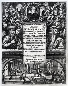 Bernardus Mallinckrodt "A tipográfia eredetéről és történetéről" című művének címlapképe, 1634. alkotó: German School