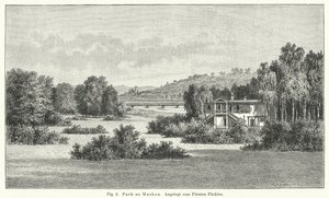 Kerttervezés: Muskau Park, Németország, Hermann von Pueckler-Muskau herceg tervezte (metszet) alkotó: German School