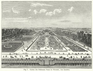 Kerttervezés: a franciaországi Maincy állambeli Chateau de Vaux-le-Vicomte kertjei, Andre le Notre által a 17. században (metszet) alkotó: German School