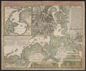 A nyomorult alsó-németországi árvíz földrajzi bemutatása, amely 1717. december 25-én történt, 1718 körül (nyomtatás) alkotó: German School