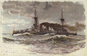 Német SMS Weissenburg csatahajó, 19. század vége vagy 20. század eleje (színes litó) alkotó: German School